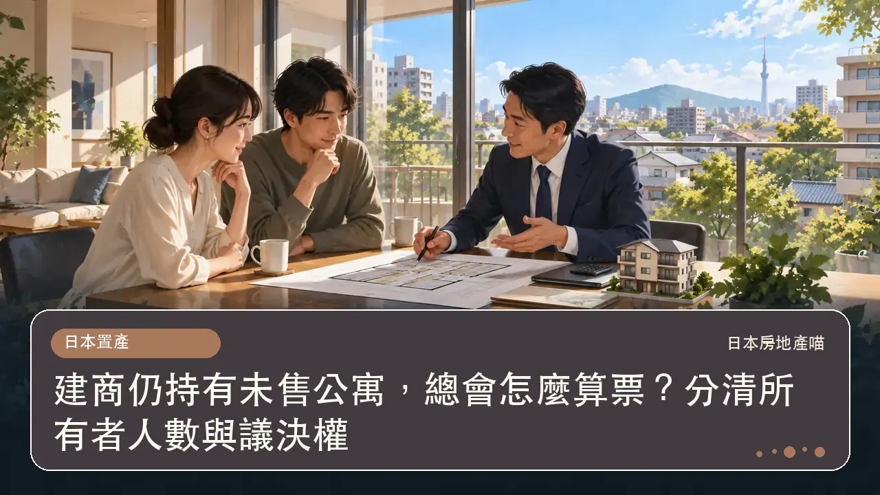 建商仍持有未售公寓,總會怎麼算票?分清所有者人數與議決權主題插畫