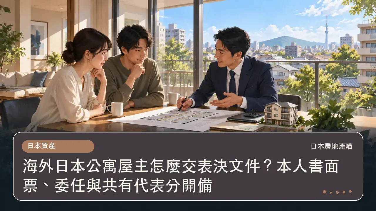 海外日本公寓屋主怎麼交表決文件?本人書面票、委任與共有代表分開備主題插畫