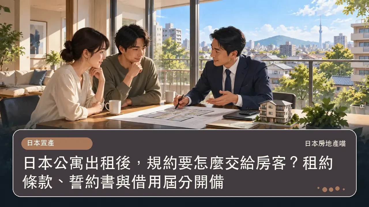 日本公寓出租後，規約要怎麼交給房客？租約條款、誓約書與借用屆分開備主題插畫