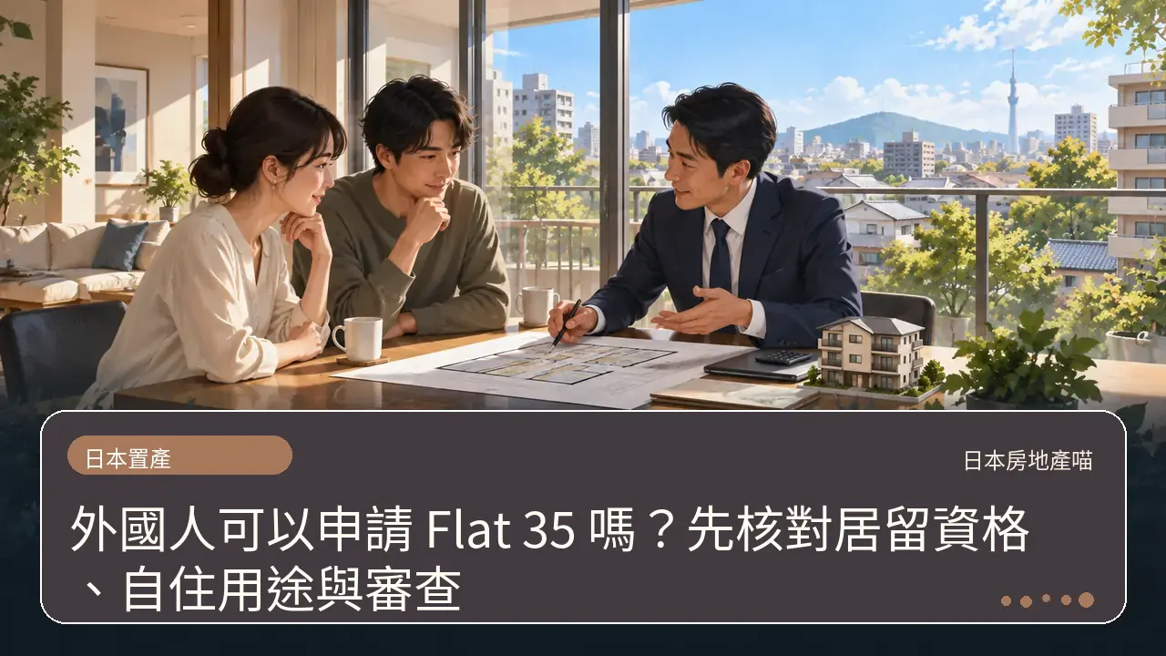外國人可以申請 Flat 35 嗎?先核對居留資格、自住用途與審查主題插畫