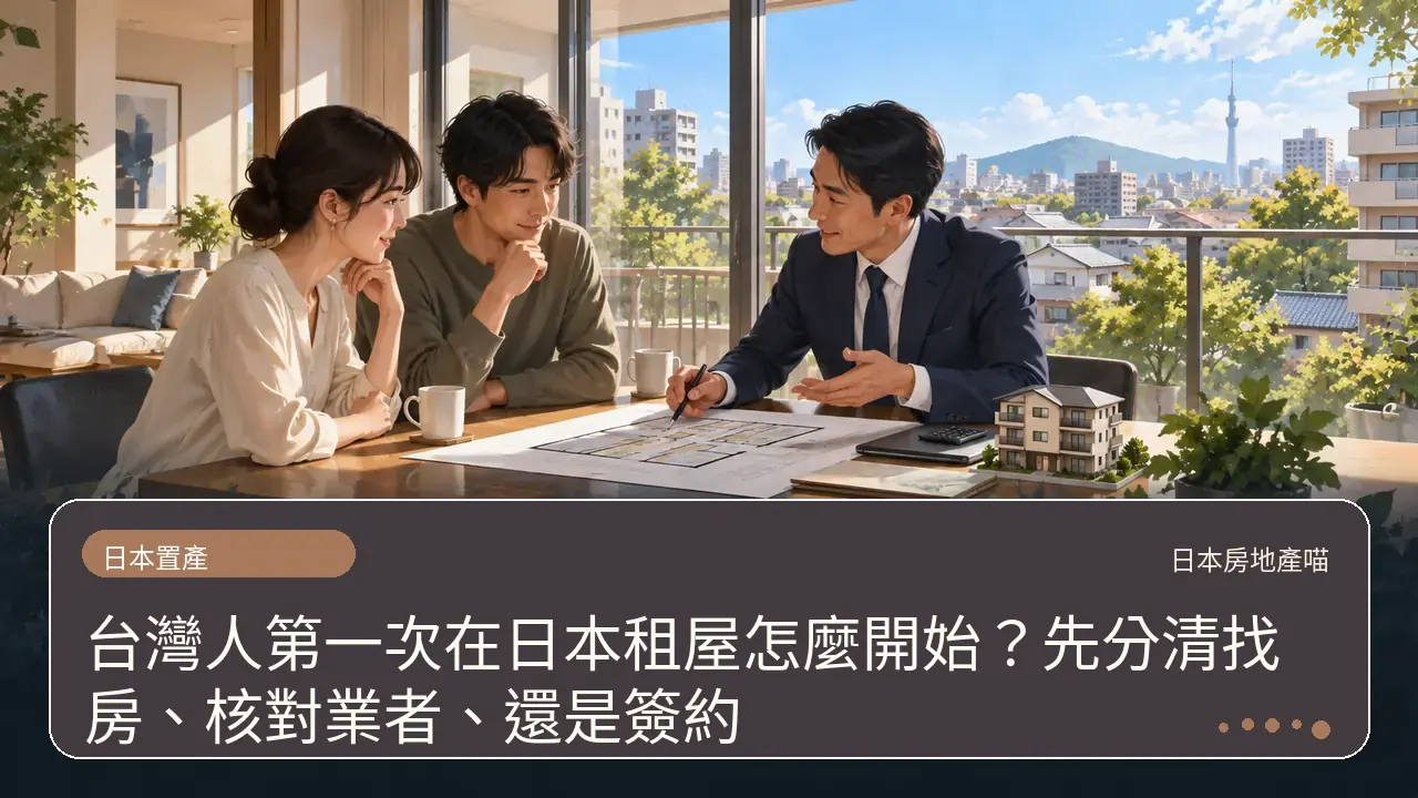 台灣人第一次在日本租屋怎麼開始？先分清找房、核對業者、還是簽約主題插畫
