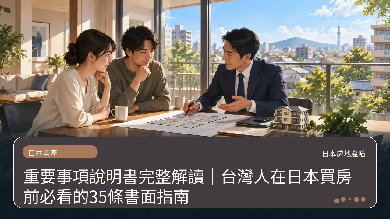 重要事項說明書完整解讀｜台灣人在日本買房前必看的35條書面指南主題插畫