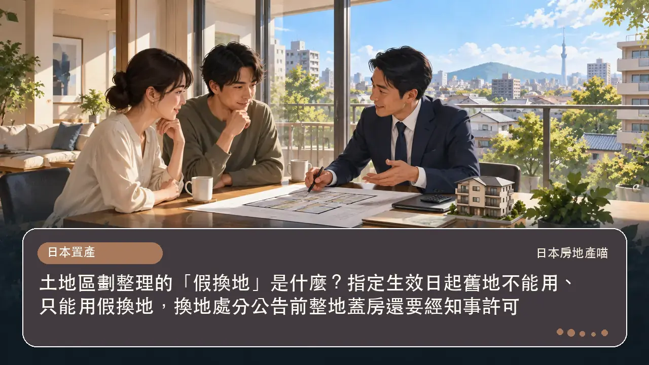 土地區劃整理的「假換地」是什麼？指定生效日起舊地不能用、只能用假換地，換地處分公告前整地蓋房還要經知事許可主題插畫
