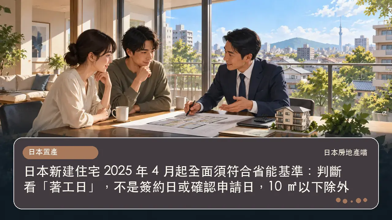日本新建住宅 2025 年 4 月起全面須符合省能基準:判斷看「著工日」,不是簽約日或確認申請日,10 ㎡以下除外主題插畫